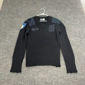 VTG Blauer Sweater Mens M Dark Navy Ribbed‎ Knit Chicago Police Patches Commando
